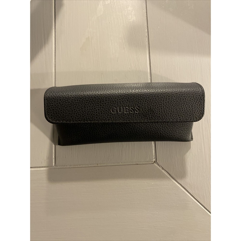 Guess Soft Folding Eye Glass Case Black Faux Leather Snap Button With Cloth